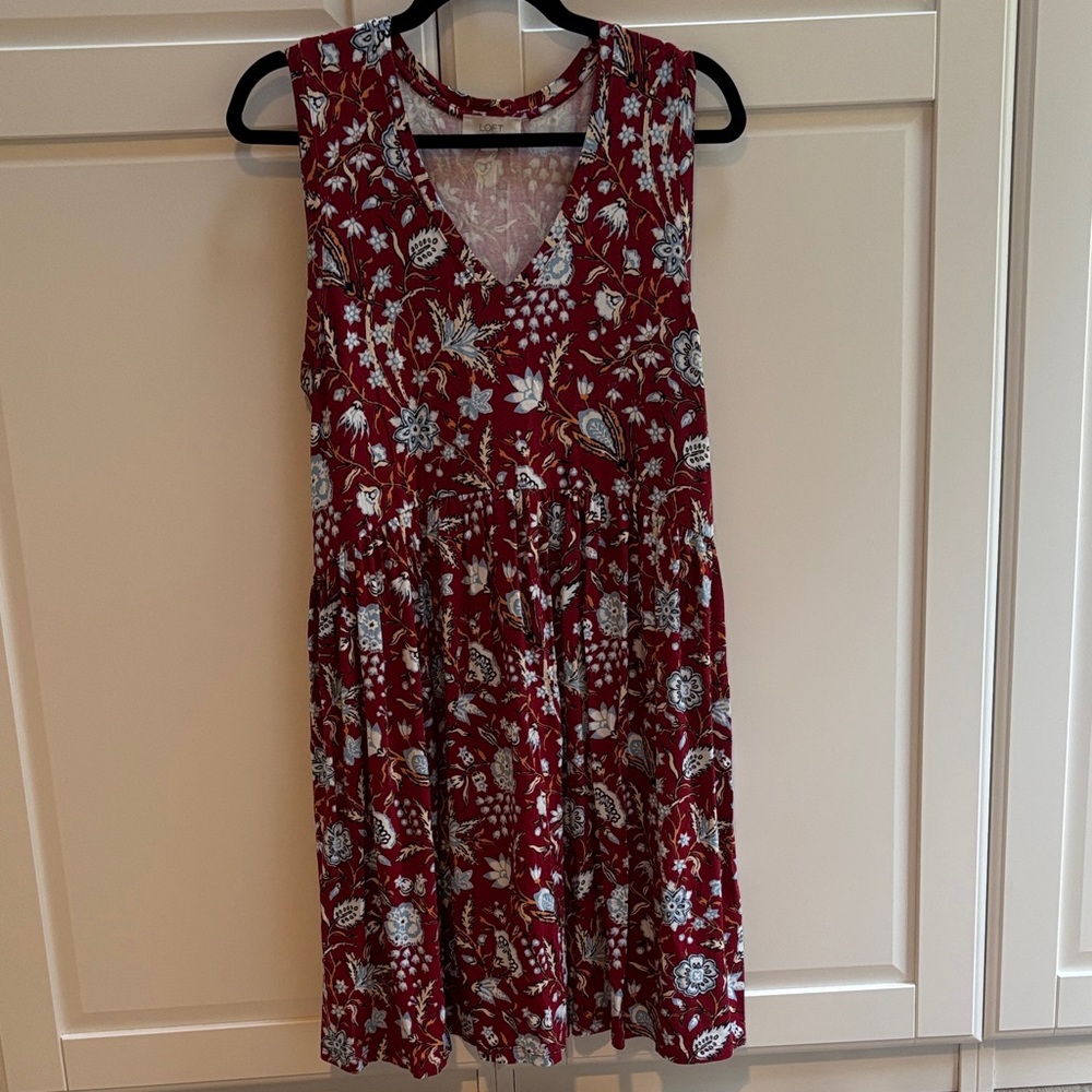 LOFT Burgundy Floral Midi Dress